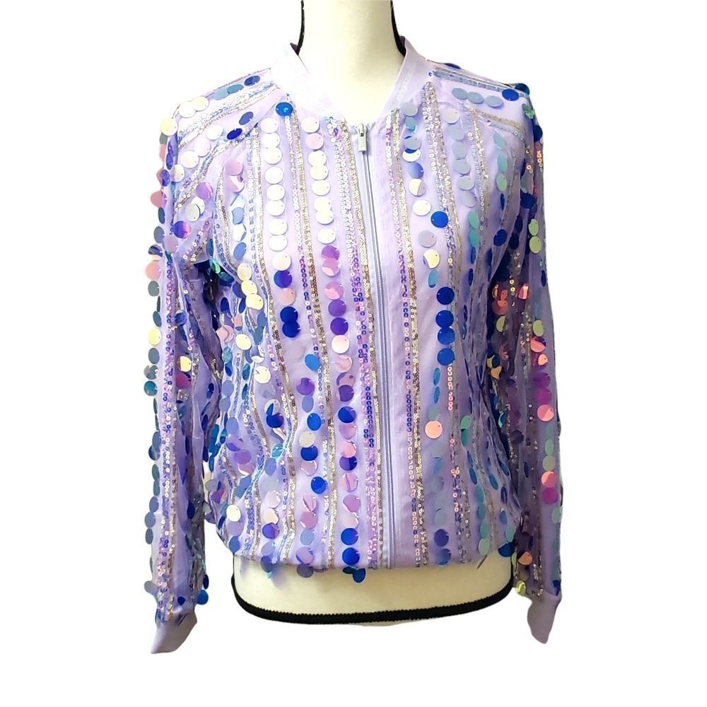 NWT Girls Purple Medallion Confetti Iridescent Full Zip Jacket Size XL 14/16
